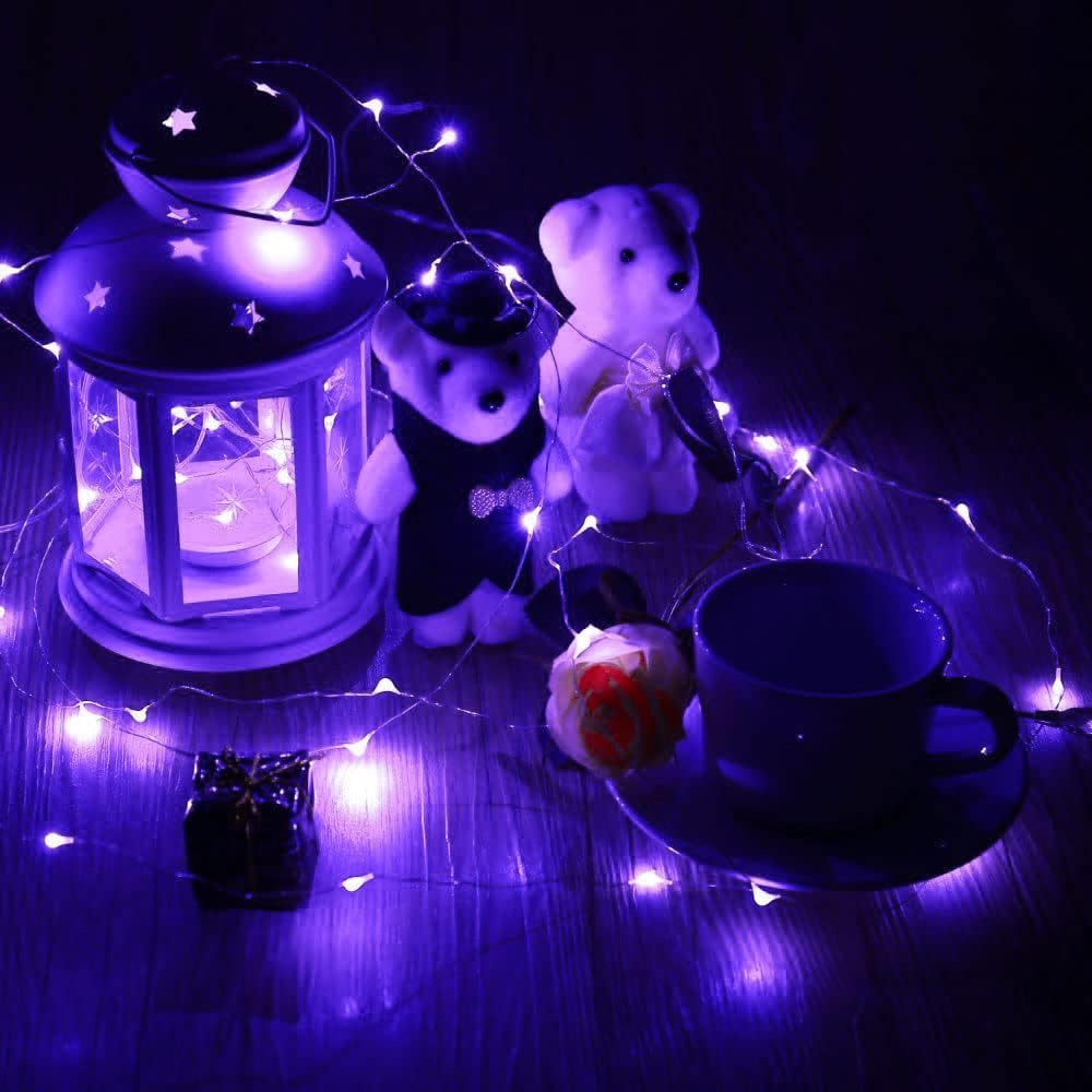 Twinkle Fairy Lights Battery Operated 3 Modes with Timer Firefly Lights 20 LED on 7.2 feet Silvery Copper Wire for DIY Wedding Party Christmas Halloween Centerpiece Decorations 15 Pack (Purple)