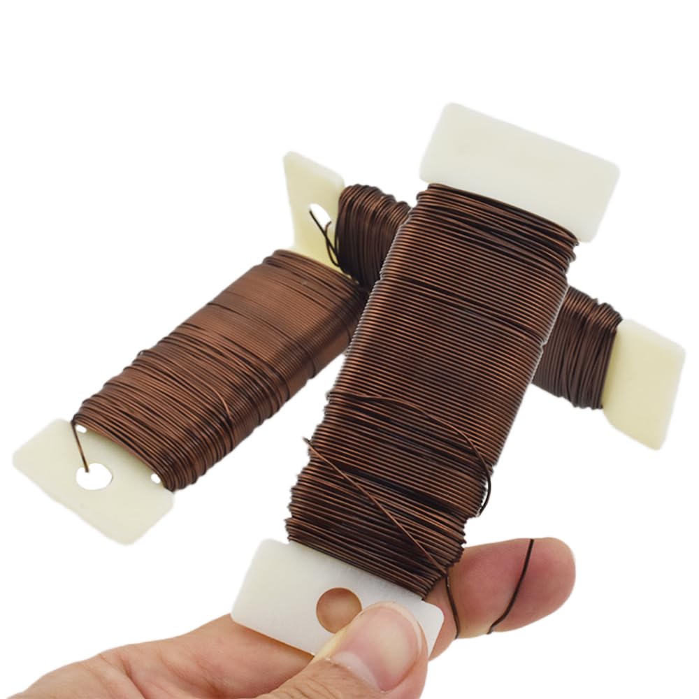 HAHIYO 22Gauge Coffee Color Metal Floral Wire - 3 Rolls, 115Yards (345Feet) - Flexible Paddle Wire for Craft, Christmas Wreath, Flower Arrangement, Bouquet Wrapping, Wedding DIY