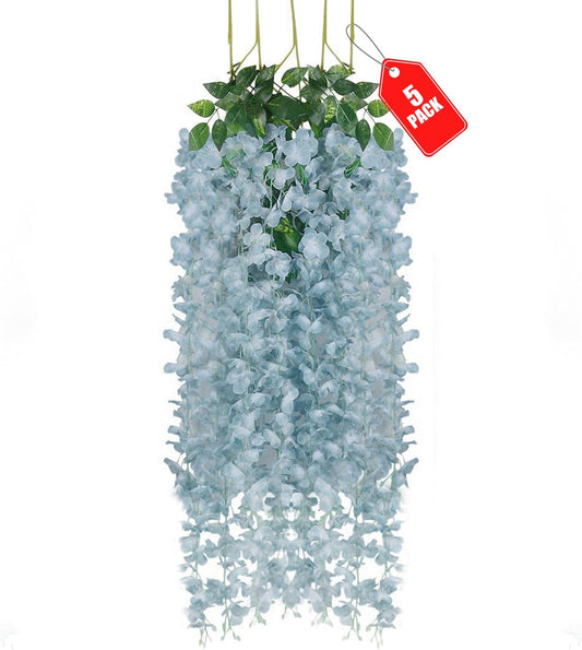 5pcs Grey Artificial Wisteria Garland, 3.77 Ft Hanging Flowers, Irregular Shape, Outdoor Indoor Home Decor, 5 Count