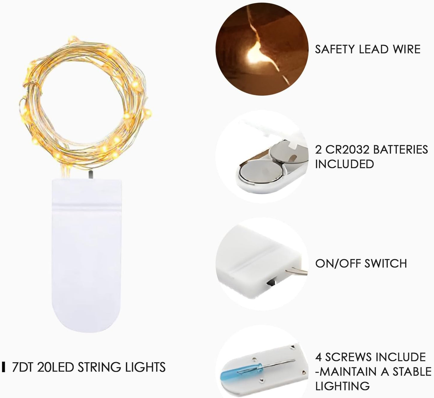 12 Pack Fairy Lights Battery Operated String Lights，7FT 20LED Waterproof Silver Wire Christmas Lights Outdoor,Firefly Mini Lights for Bedroom Party Birthday Wedding Home Decor