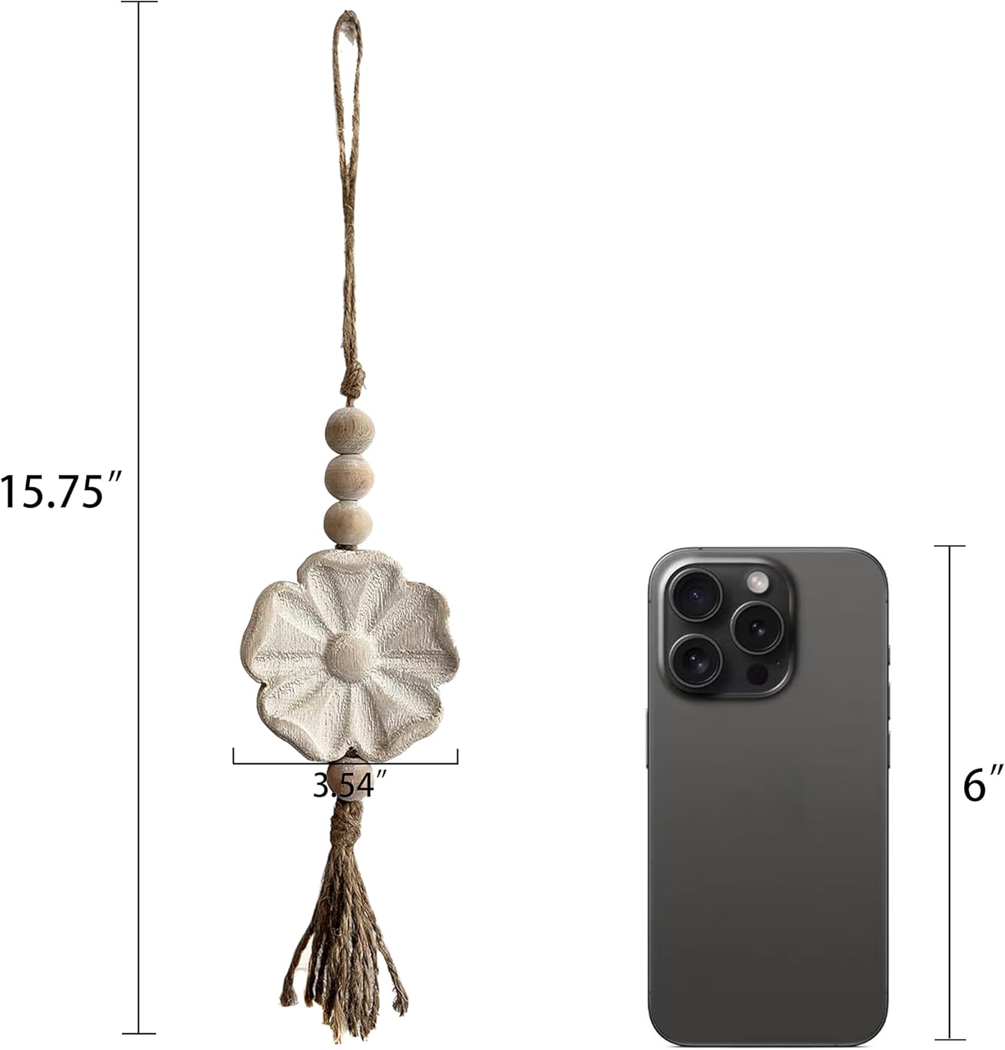 2pcs Carved Floral Tassels with Farmhouse Wood Beads - Multi-Functional Wall Decor Tray Home Decoration (Natural)