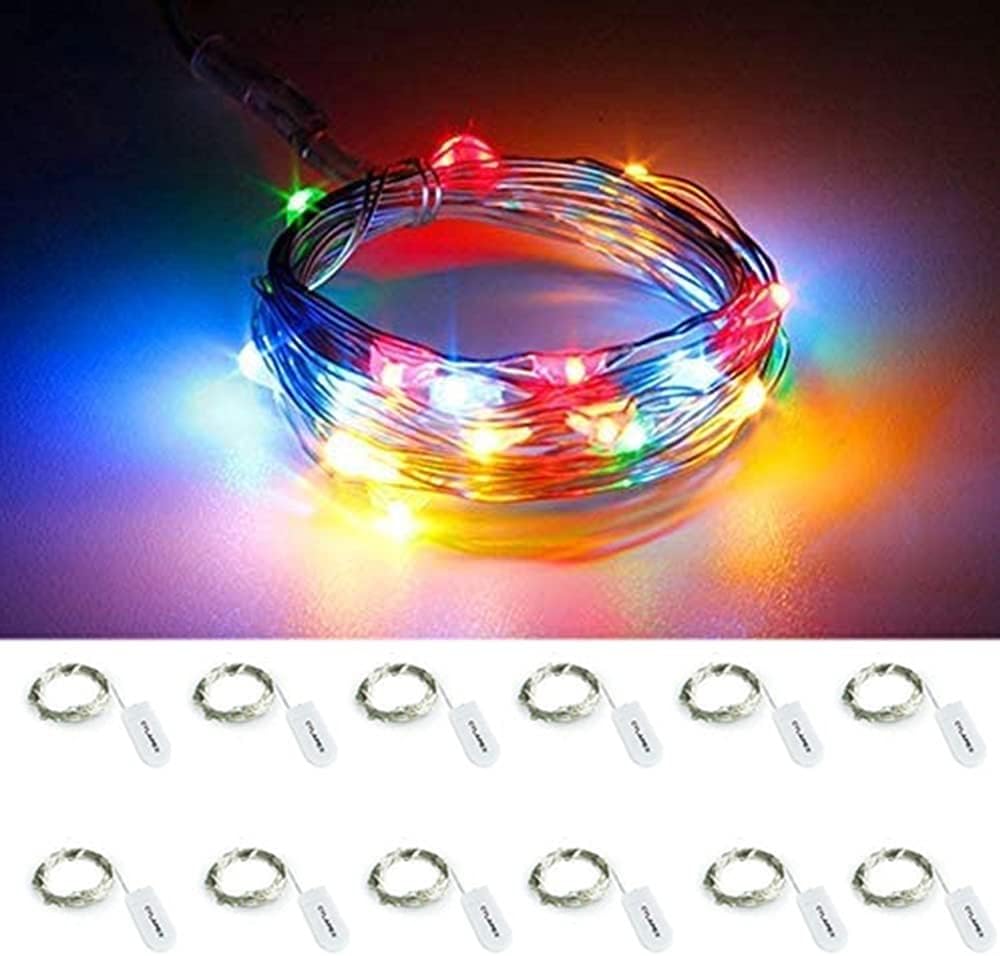 CYLAPEX 12 Pack Multicolor Fairy Lights String Battery Operated Fairy Lights Firefly Lights Micro LED Starry String Lights on 3.3ft/1m Silvery Copper Wire for DIY Christmas Decoration Costume Wedding