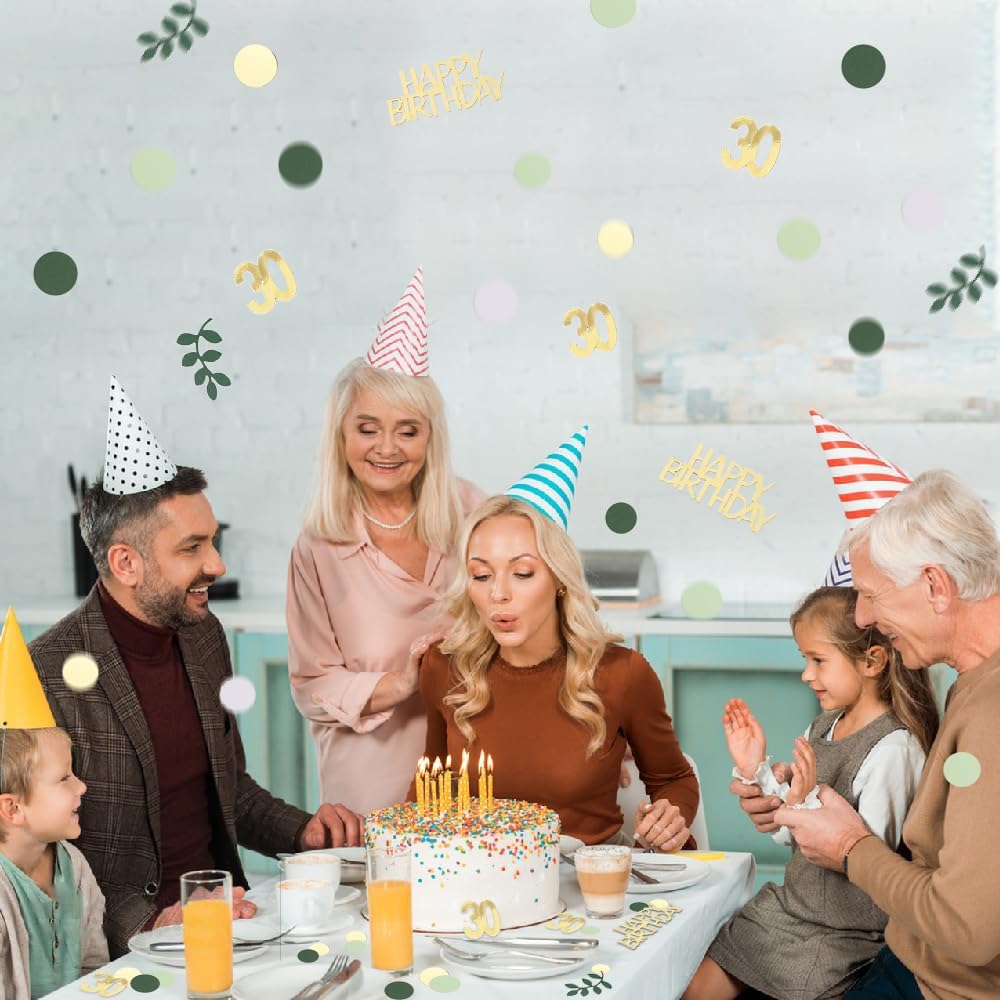 Sage Green 30th Happy Birthday Confetti, Table Decorations Green Gold Foil Scatter Cake Confetti for 30th Birthday Her Him Party Decor 230 Pcs