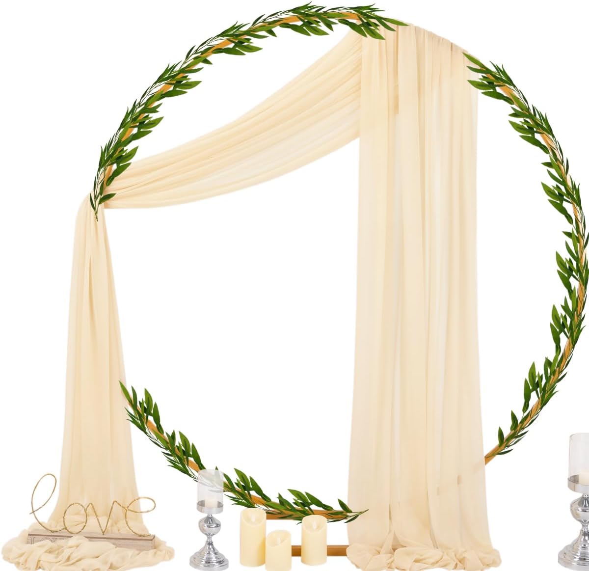 Socomi Champagne Sheer Wedding Arch Draping Fabric 29" x 20Ft 1 Panel Outdoor Curtain Drapes Extra Long for Bridal Baby Shower Ceremony Birthday Party Decor