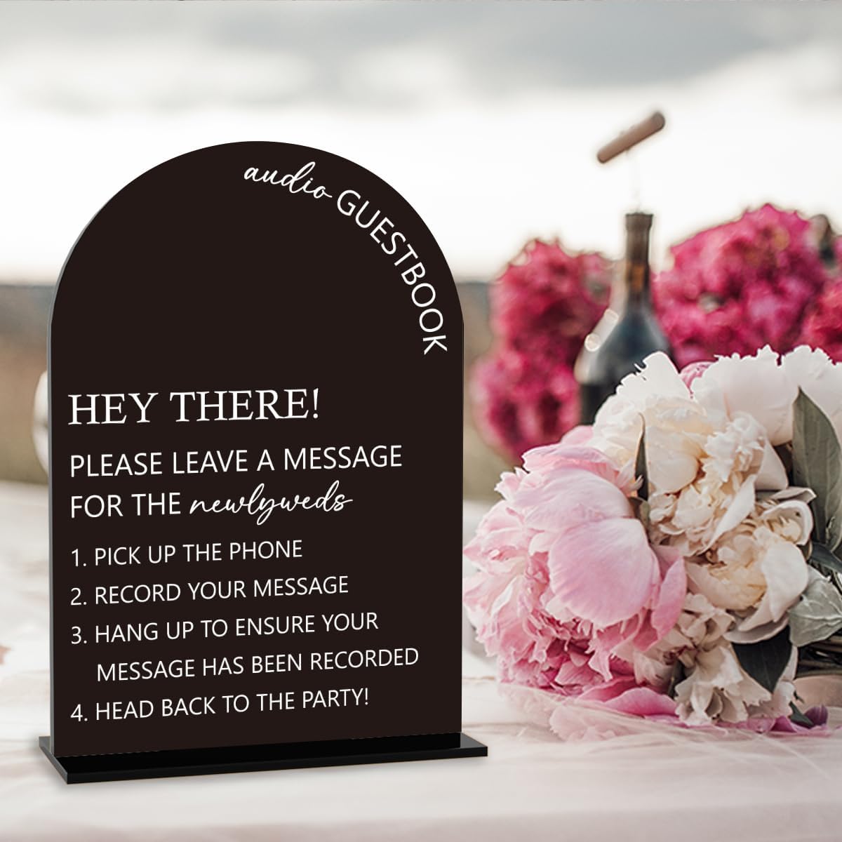 Audio Guest Book Sign, Wedding Engagement Bridal Shower Decor for Ceremony Party Reception Table Desk Decor Acrylic Sign (Black)