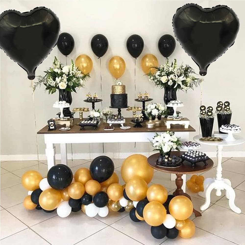 BEISHIDA 30 pcs18inch Black Heart Shape Foil Mylar Balloons for birthday party decorations, Wedding decorations, engagement party, celebration, holiday, show, party activities.