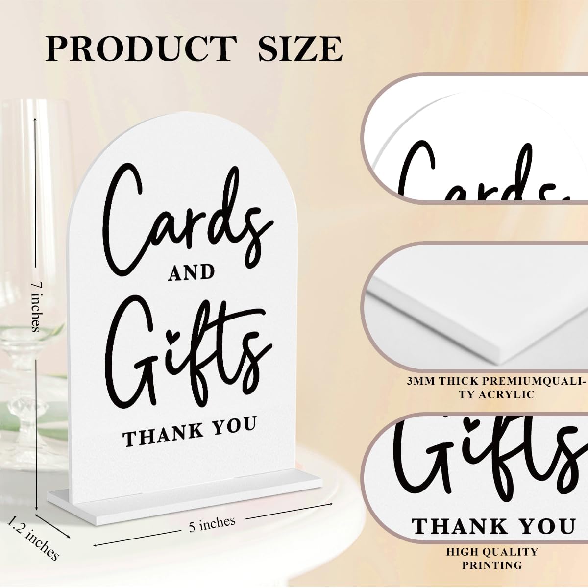 2 Pcs Acrylic Wedding Signs for Ceremony and Reception, Bridal Shower Decorations, Cards and Gifts Signs, Guest Book Sign, Arch Acrylic Table Top Sign with Holder for Wedding Reception (White)