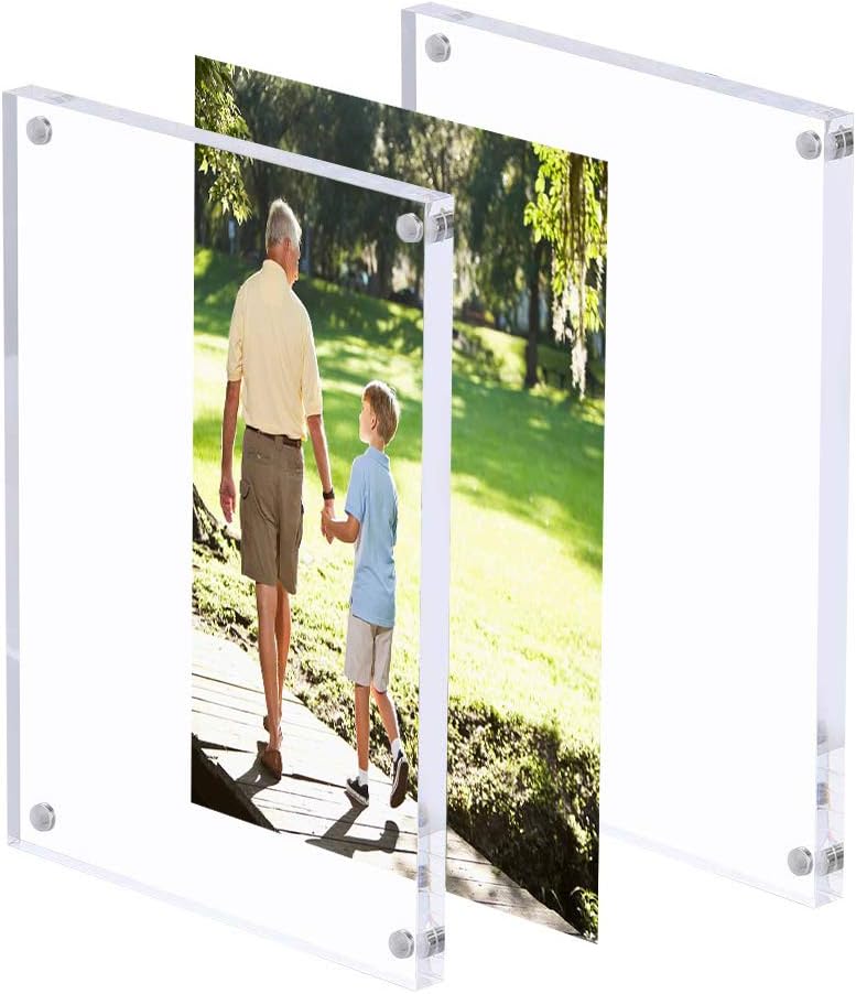 3 Pack 8x10 Acrylic Photo Frame, Clear Double Sided Magnetic Picture Frame 10mm Desktop Display with Stand- Free Soft Microfiber