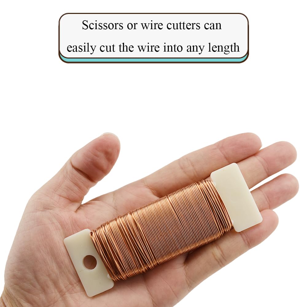 HAHIYO 22Gauge Rose Gold 3Roll Total 115Yards(345Feet) Metal Floral Wire Flexible Paddle Wire for Crafts Christmas Wreaths Tree Flower Arrangement Bouquet Wrapping Wedding DIY