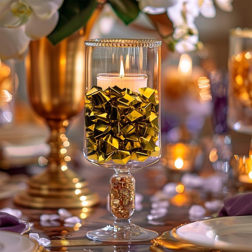 HappyFiller Fall Christmas Decoration Fake Gold Nuggets Faux Ice Rocks Cubes Acrylic Gems Pirate Treasure Gems,Gold Vase Fillers,Wedding Table Scatters,Crafts,Home Accents,13 OZ