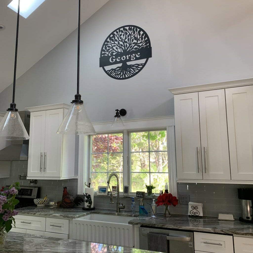 RealSteel Personalized Metal Wall Art - Custom Tree of Life Design with Family Name - Circular Metal Sign - Personalized Wedding, Anniversary, or Housewarming Gift - Black, 30"