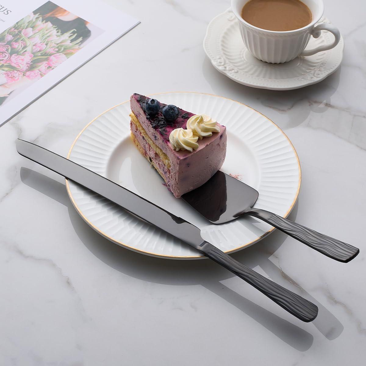 Black Cake Cutter Set, Stainless Steel Cake Cutting Utensils Include 13-inch Cake Knife and 9.3-inch Cake Server suitable for Weddings, Birthdays, and Anniversaries