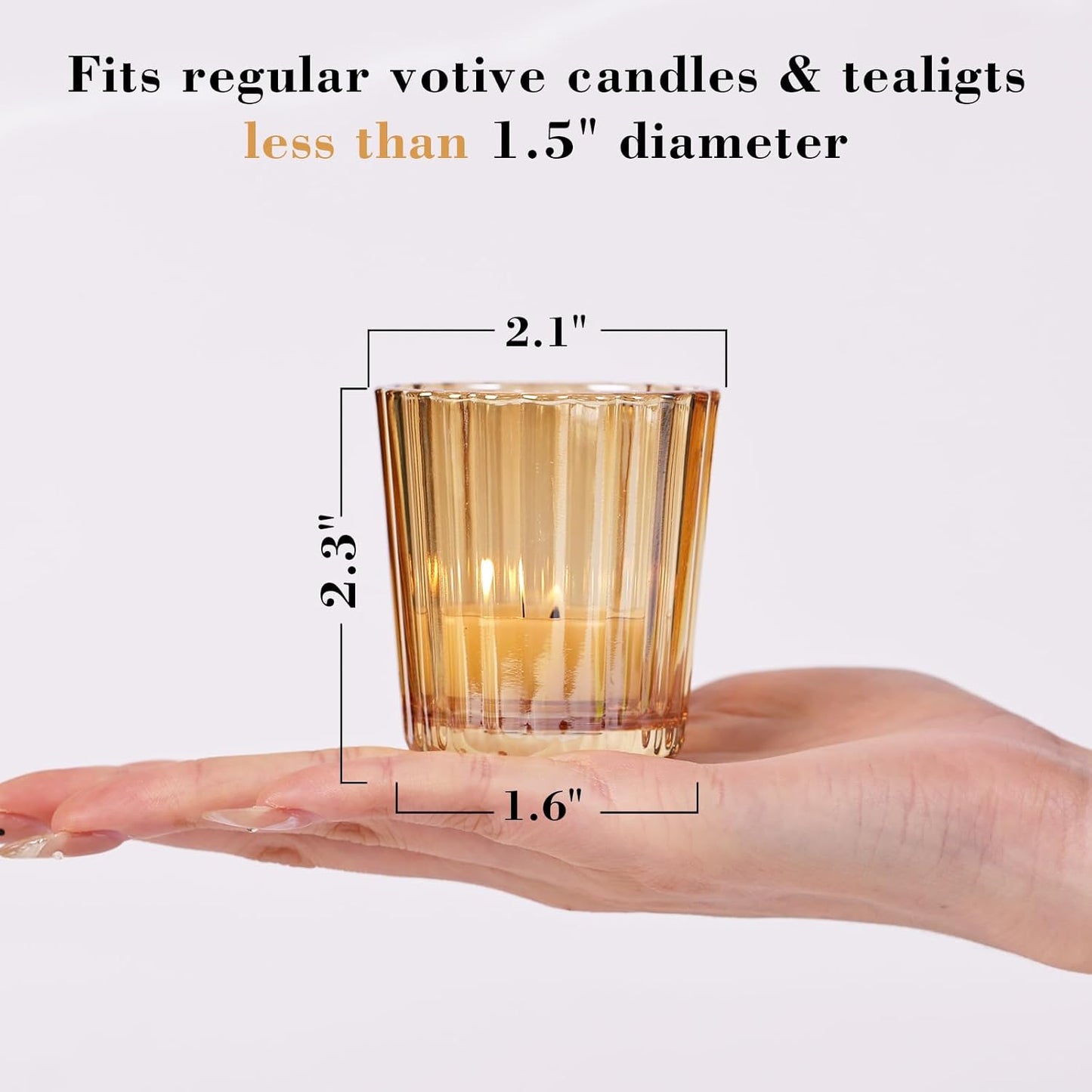 24PCS Vintage Ribbed Gold Votive Candle Holders, Glass Candle Holder for Wedding Decorations, Tealight Candle Holder for Table Centerpiece, Diwali, Home and Party Decorations