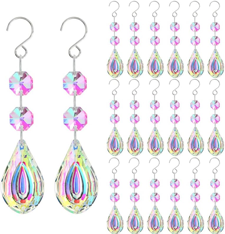 20pcs Colorful Crystals Suncatcher for Chandeliers with Hooks,38mm Chandelier Crystals Replacement,Hanging Prisms for Windows,Wedding,Christmas Tree Decoration
