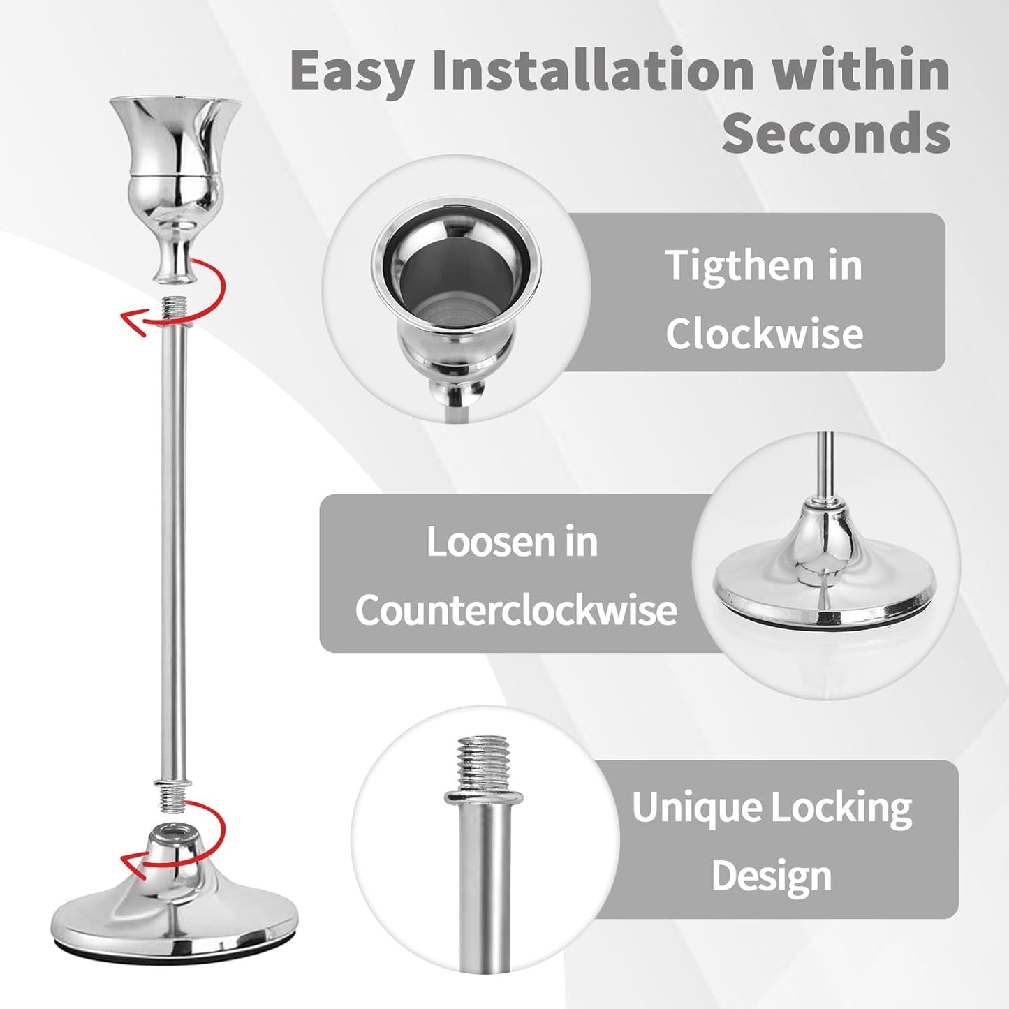 CHILL RECIPE Silver Taper Candle Stick Holders Tall Candle Holder, Vintage Candlesticks Holder Bulk for Home Decor Table Centerpiece Dining Party Festival Decorations (2 Set 6Pcs)