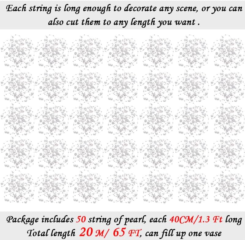 50pcs Pearls String Beads of Pearls, 10+5mm White Artificial Pearl String for Floating Candles Centerpieces, Vase Filler, Wedding Centerpiece Christmas Party Decor