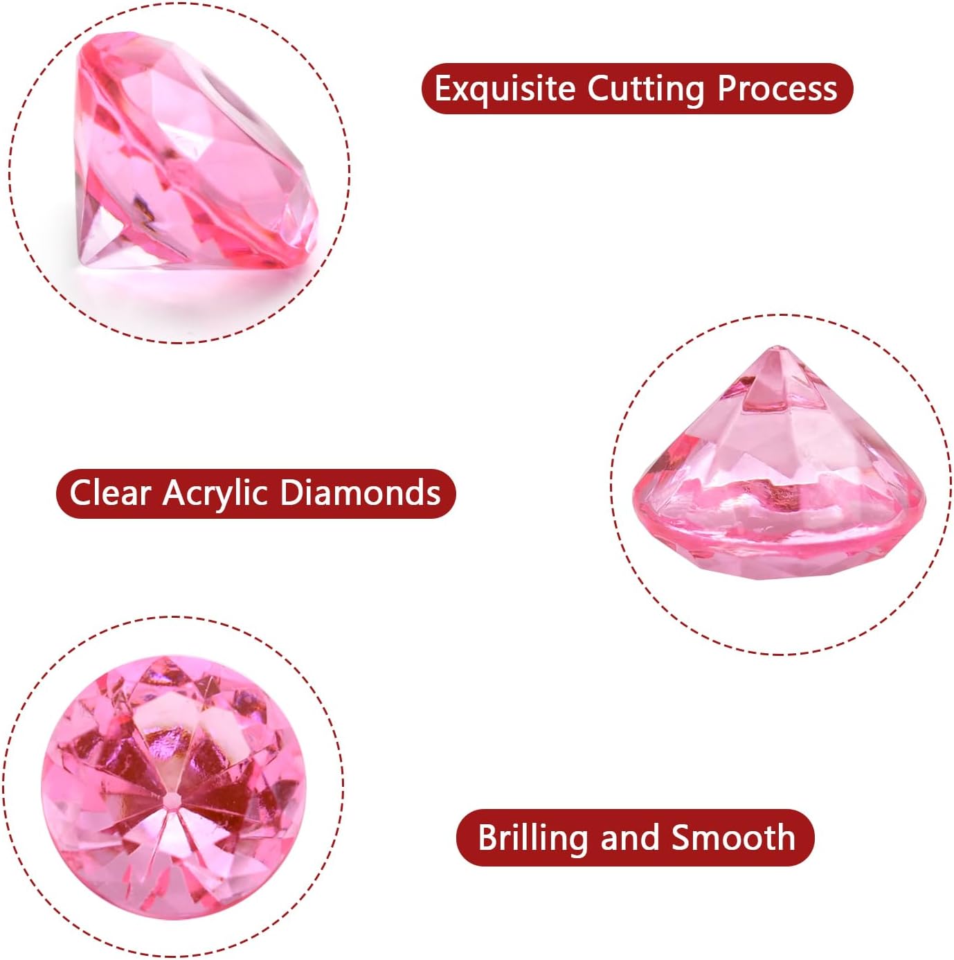 100 PCS Acrylic Diamond Gems, Pink Acrylic Diamonds 1 Inch Acrylic Gemstones Vase Filler Fake Gems Plastic Gems for Home Table Scatters Party, Event, Wedding, Arts & Crafts, Birthday Decorations