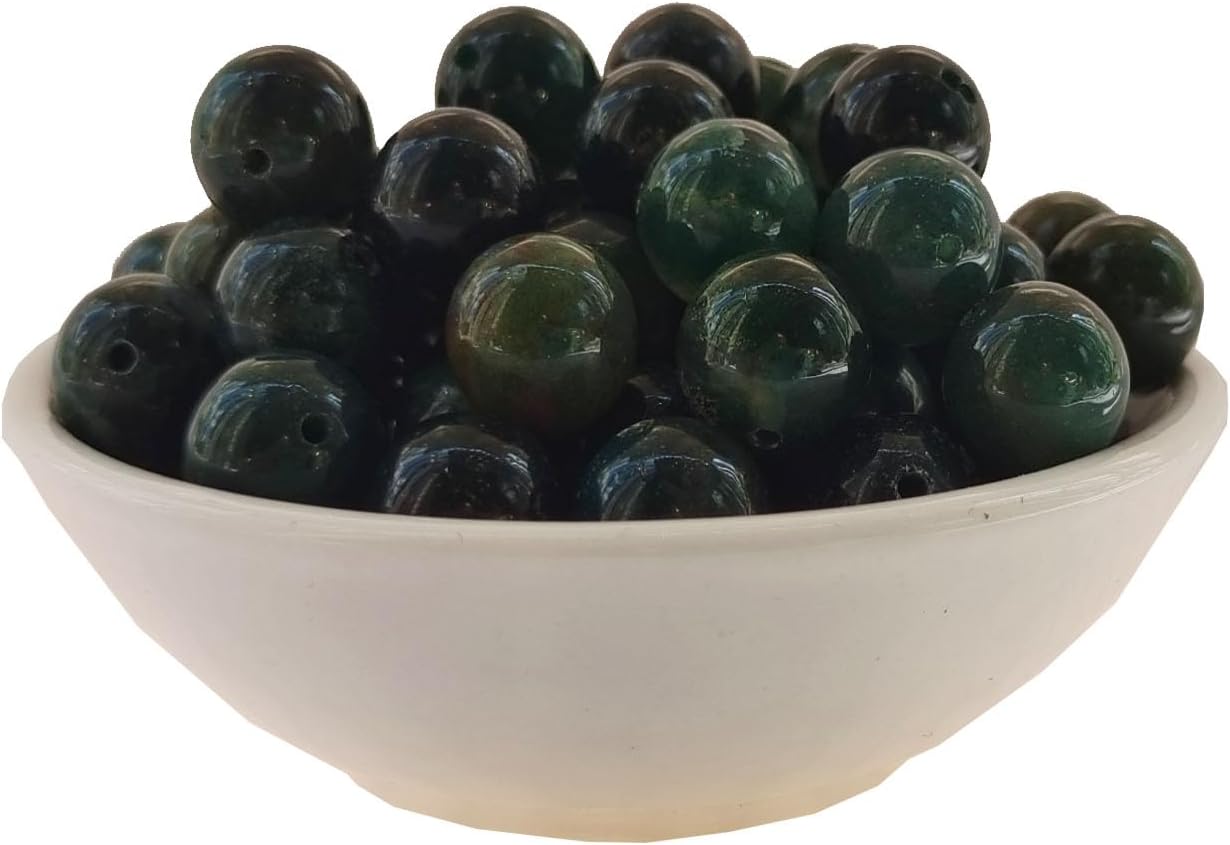 Stone Beads 8mm 100pcs Green Moss Agate Beads Round Loose Gemstones Beads for Bracelet Necklace Jewelry Making (8mm, 60801 Green Moss Agate)