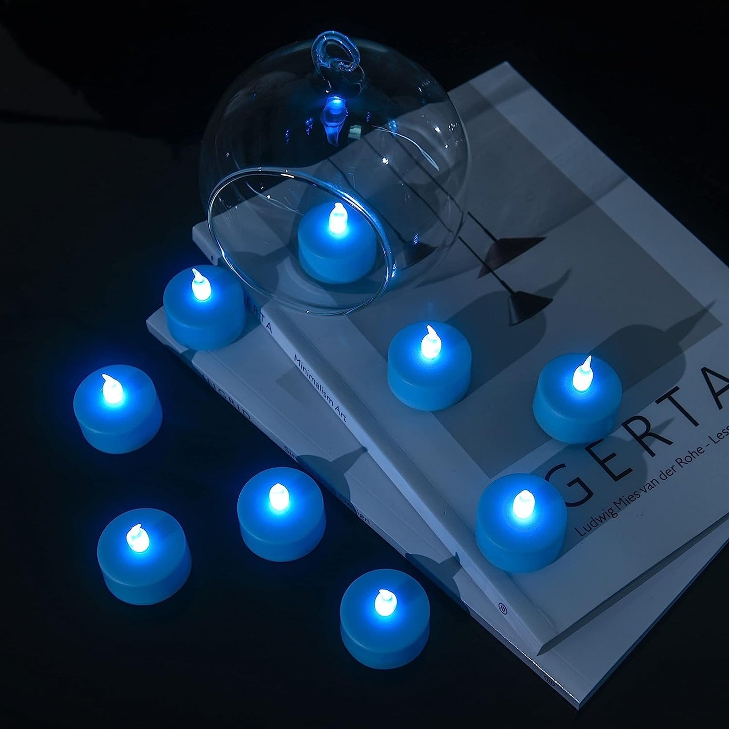 LED Tea Lights Candles- 24PACK Blue Flameless Candles Realistic and Bright Flickering Long Lasting 200Hours for Holiday Celebration,Home Decoration