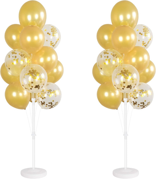 Balloon Column Kit Set of 2 With Confetti Balloons Included - Balloon Tower with Stand, Base, and Pole,Backdrop Decoration for Wedding, Baby Shower, Birthday Party, or Bachelorette Parties (Gold)
