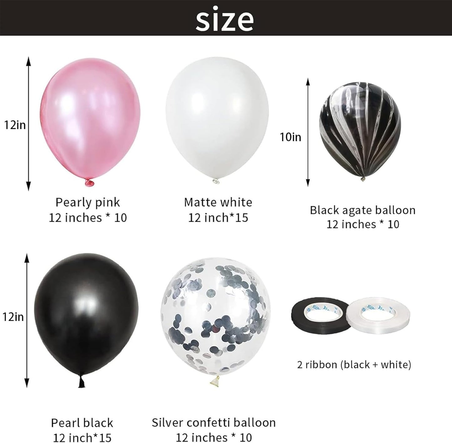 Balloons Black and Pink, 60 Packs 12 Inch Pink Black White Latex Balloon with Agate Balloon Silver Confetti Balloons for Girls Birthday Baby Shower Halloween Party