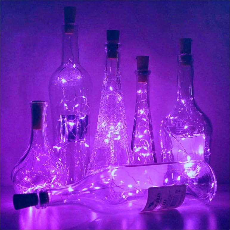 Wine Bottle Lights with Cork, Battery Operated 20 LED Cork Shape Silver Wire Colorful Fairy Mini String Lights(No Bottles) for DIY, Party, Decor, Christmas, Halloween,Wedding (3, Purple)