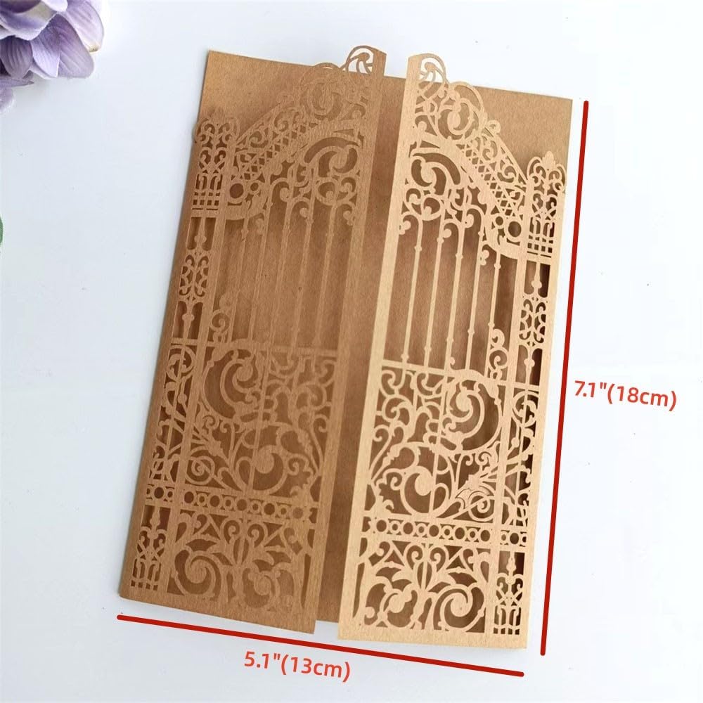 MillaSaw Craft Paper Fence Laser Cut Invitation Card For Wedding Birthday Anniversary 25pcs (4.9"x7.1", brown)