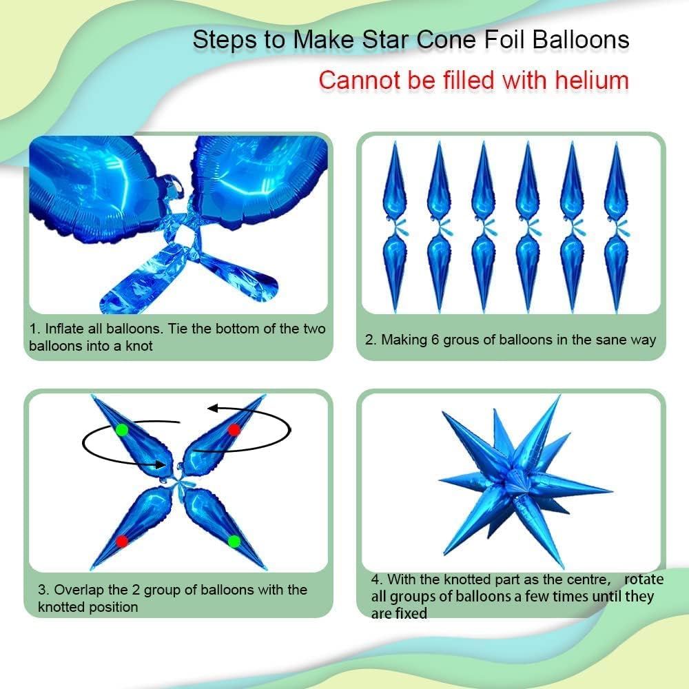 3pcs 26inch 3D Red white Explosion Star foil balloon, red white Foil Cone Star burst Balloons for Birthday Wedding New Year Party Event