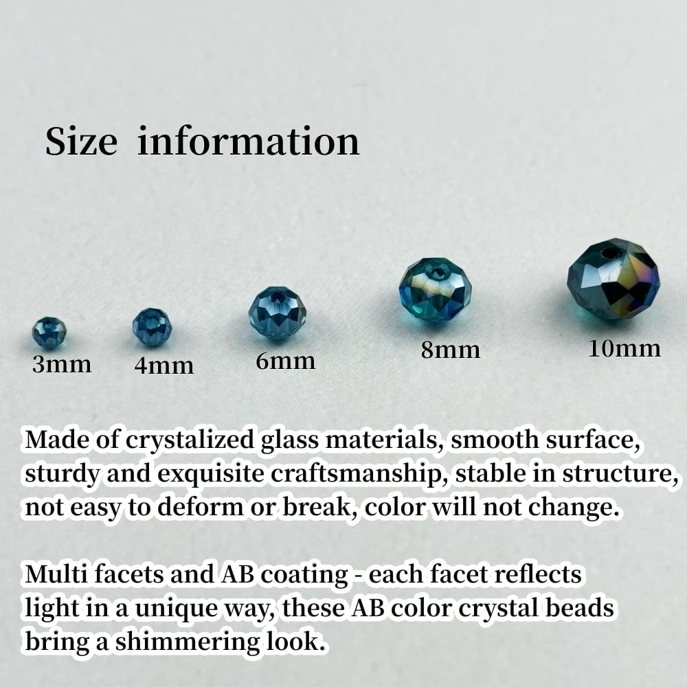 200pcs 6mm Crystal Glass Beads for Crafts Faceted Rondelle Glass Beads for Jewelry Making Crystal Spacer Beads for Necklaces Bracelets Earrings DIY Craft(Peacock Blue AB)