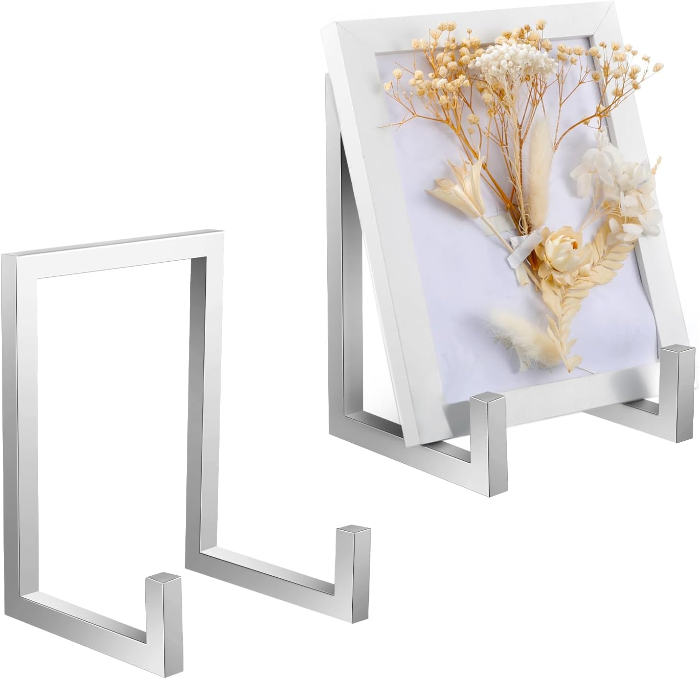 Sweetude 2 Pcs Large Plate Stands for Display Metal Frame Plate Holder Display Stand Decorative Table Top Easels for Picture, Book, Platter, Photo Easel(Silver,8 Inch)