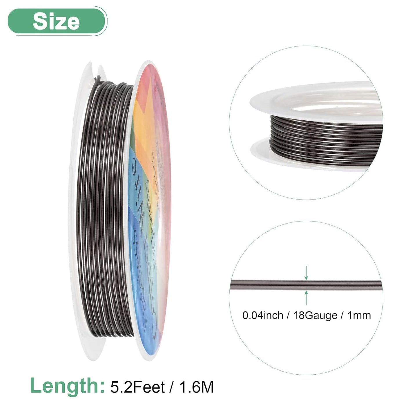 1 mm/18 Gauge Copper Wire for Jewelry Making, 5.2FT Copper Beading Craft Wire for Jewelry/Weaving/DIY Crafting/Planting, Color-Retaining [1.6M, Metallic Black]