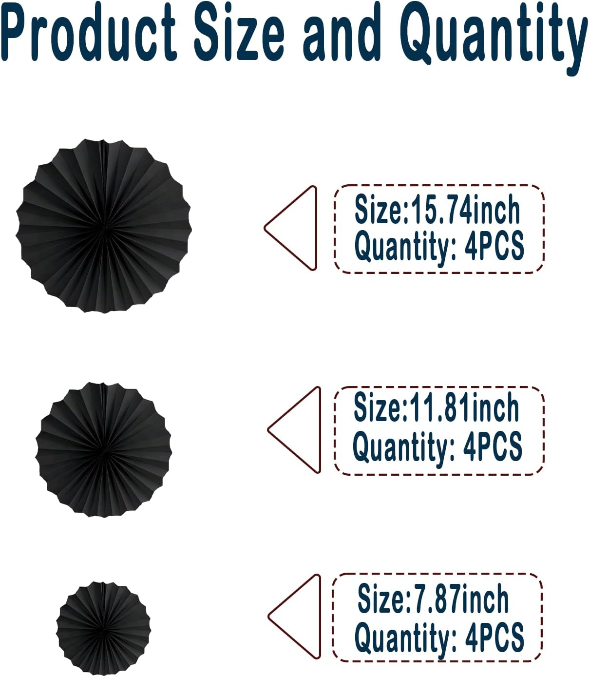 HQZ Black Party Hanging Fans DIY Set - 12pcs Set Pinwheels Fan DIY Paper Craft for Wedding, Birthday, Christmas Party Decoration