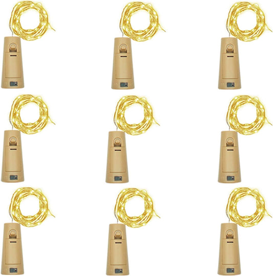 Wine Bottle Lights with Cork, Battery Operated 9 Pack 20 LED Cork Shape Silver Wire Fairy Mini String Lights(No Bottles) for DIY, Party, Decor, Christmas, Halloween,Wedding (9, Warm White)