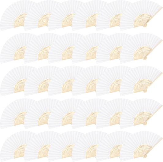 MCEAST 30 Pieces Silk Folding Fans with Bamboo Frames, Handheld Fan Foldable Fan for Wedding Gifts, Party Favors, Home Decoration, White