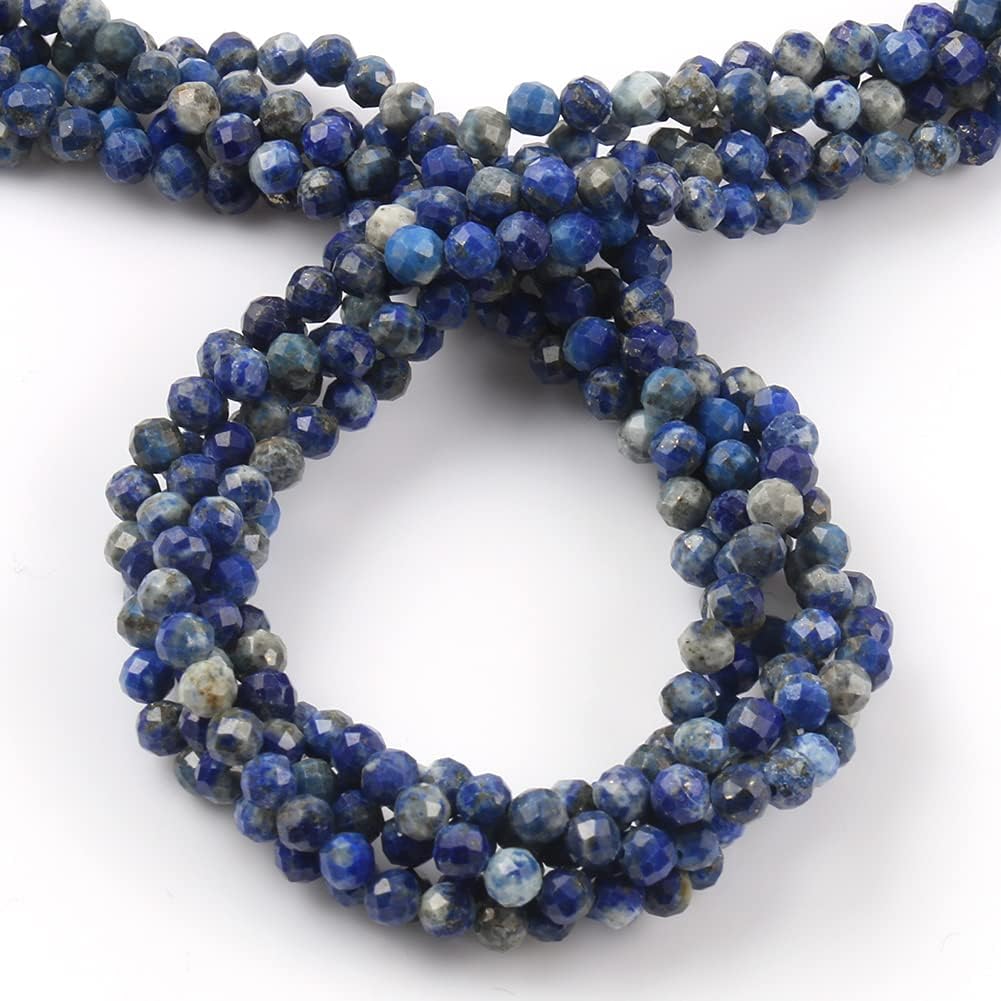 Song Xi 90pcs 4mm Natural Lapis Lazuli Gemstone Beads Faceted Round Loose Stone Beads for Jewelry Making