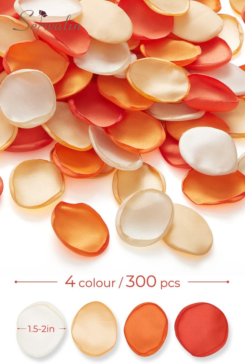 Serwalin 300Pcs Silk Rose Petals Flower Petals for Weddings Proposal Orange Petals Artificial Flower Petals for Aisle Basket Bridal Shower Table Decor (4 Color Mixes)