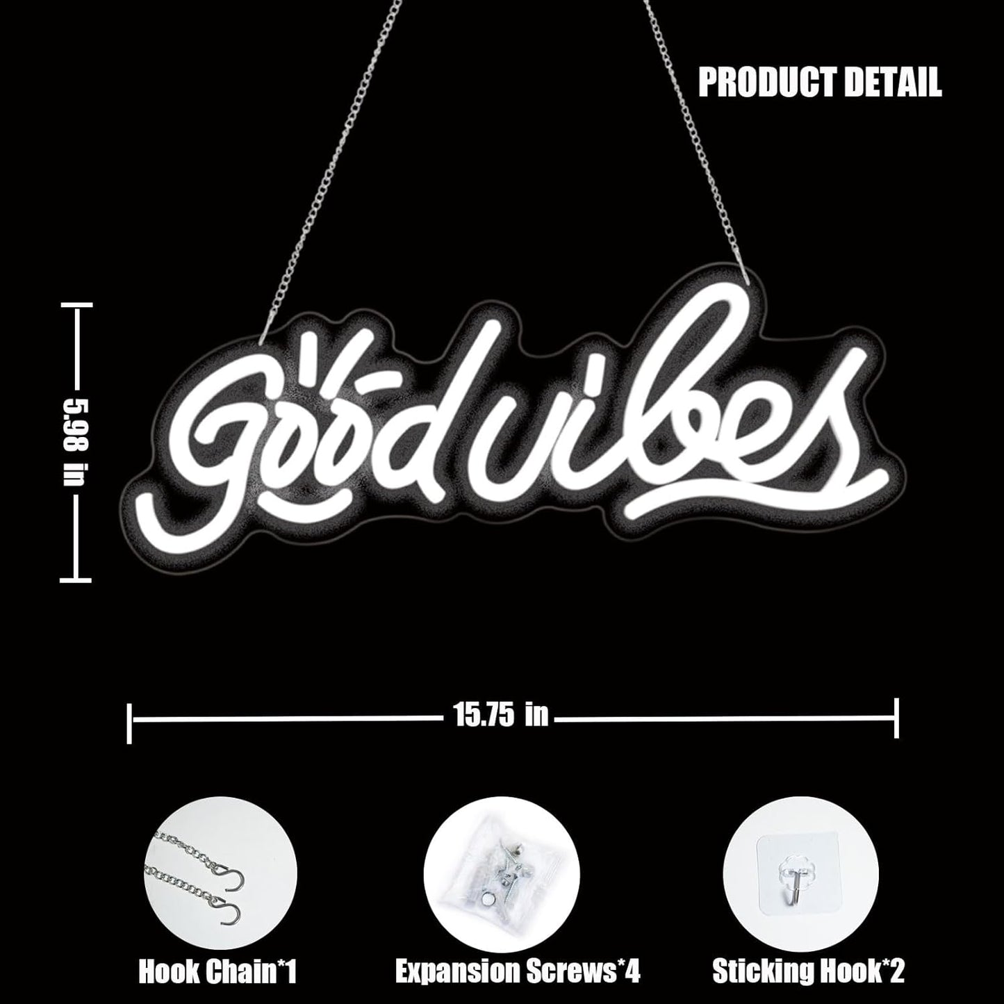 good vibes only neon sign for Backdrop wall decor,Cool White LED Neon vibes Sign, dimmable and USB powered,good vibes light up sign for gifts,party,club,Kids,Adults, vibe signs size:15.75 * 5.98In