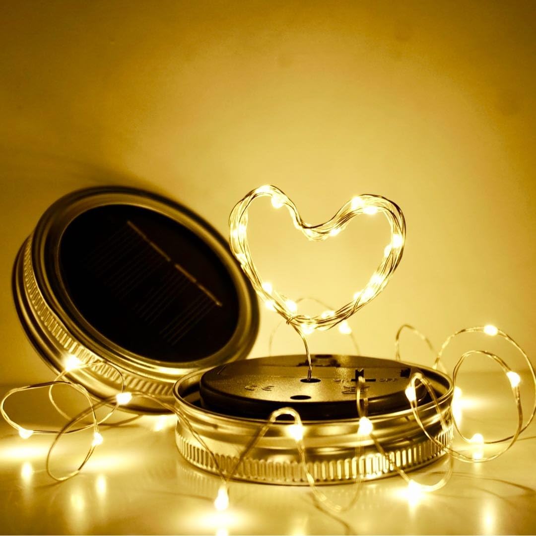 Solar Mason Jar Lid String Lights, 8 Pack 20 Led String Fairy Star Firefly Jar Lids Lights with 8 Hangers Included (Jars Not Included), for Mason Jar Patio Garden Wedding Lantern