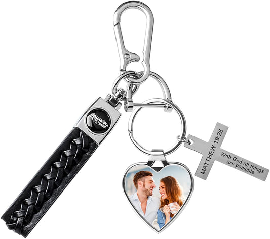 Double Side Custom Keychain with Picture Personalized Engraving Photo Text Customized Gifts for Men Women