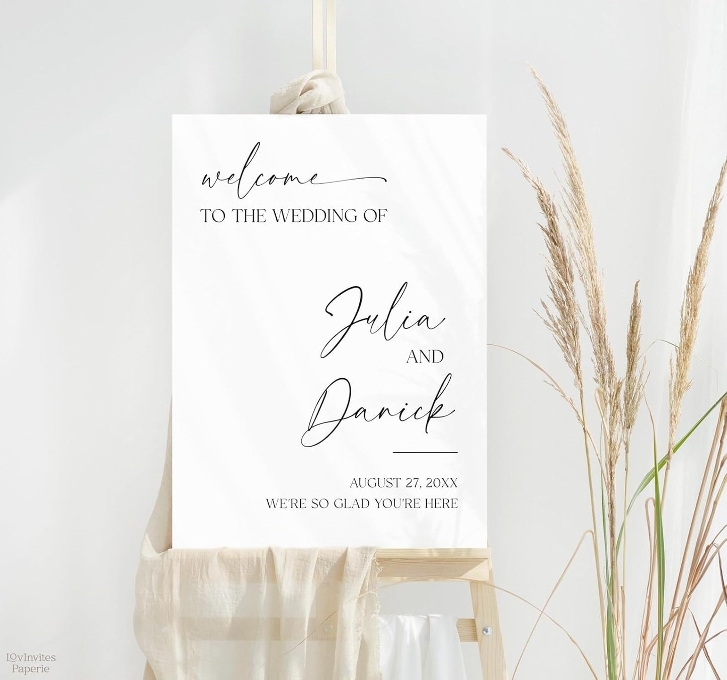 Welcome Wedding Sign Personalized, Minimalist We're So Glad You're Here Wedding Sign Decorations Signage 12" X 18" (Small), 27" (Medium), 36" (Large), Plastic, Modern, Pole Mount, Weather