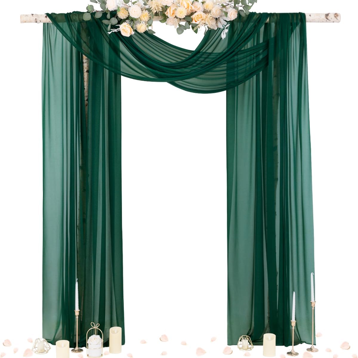 Socomi Wedding Arch Draping Fabric 29" x 20Ft 1 Panel Emerald Green Sheer Outdoor Curtain Drapes Extra Long for Bridal Baby Shower Ceremony Birthday Party Decor