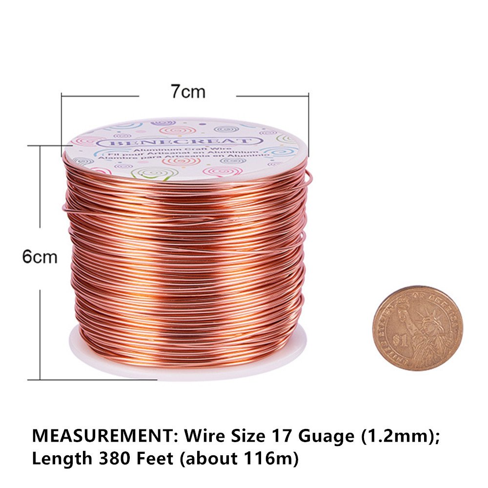 BENECREAT 17 Gauge Jewelry Craft Aluminum Wire 380 Feet Bendable Metal Sculpting Wire for Craft Floral Model Skeleton Making, Copper Tone