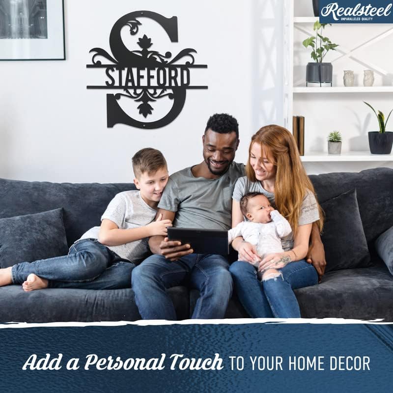 RealSteel Personalized Metal Monogram Sign - Family Last Name - Welcome - Indoor/Outdoor (12" Black)