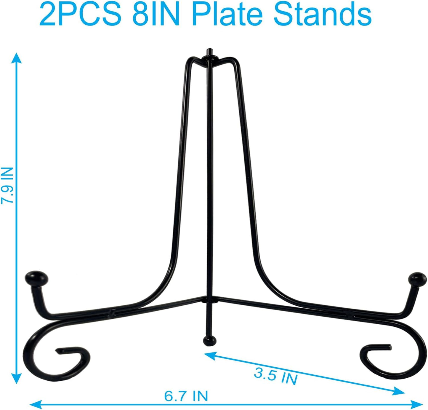 2PCS Premium Black Iron Plate Stands for Display 8 Inch, Decorative Solid Metal Plate Holders for Displaying, Mini Easel, Frame, Book, Card, Plaque, Bowl, Picture Stands for Display