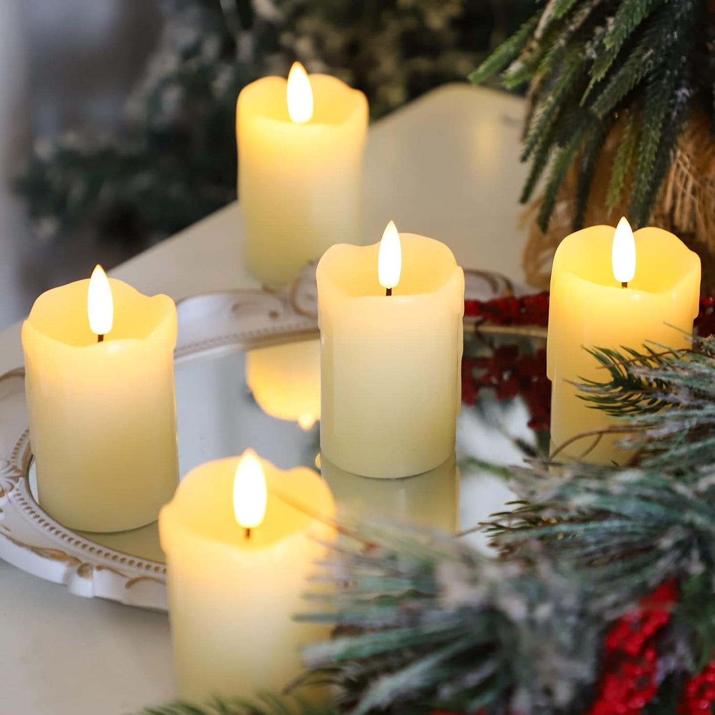 Lezonic Flameless Votive Candles Battery Operated with Remote and Timer, Pack of 6 (D:2" X H:3") LED Ivory White Long Lasting Flickering Wax Candles with Realistic 3D Flame