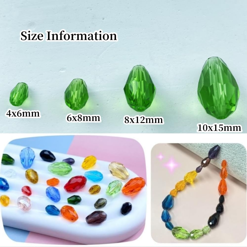 50pcs 10x15mm Teardrop Crystal Glass Beads Vertical Hole Faceted Glass Teardrop Spacer Beads for Bracelets Necklace Earring DIY Jewelry Making Craft(Green)