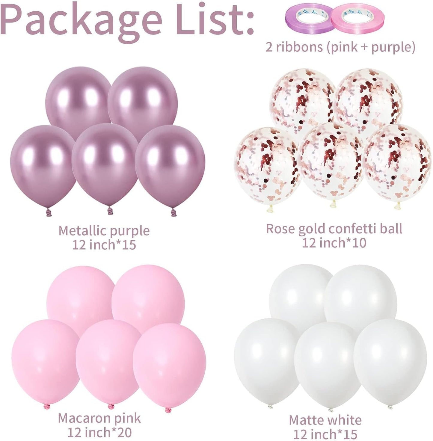 Togvu 60PCS 12 Inch Metallic Purple & Pink Balloons, Perfect for Girls' Birthday, Wedding, Baby Shower & Princess Theme Party