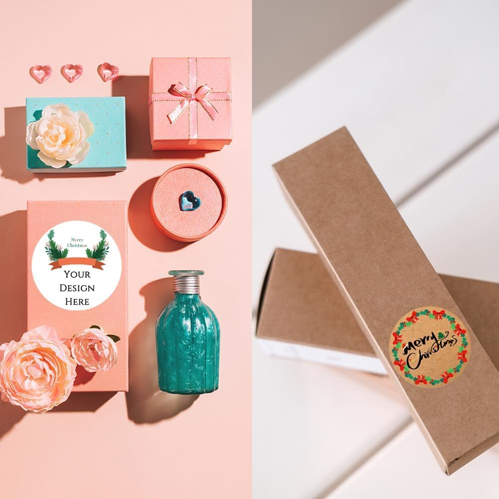 100-1000pcs Custom Stickers Merry Christmas Stickers Personalized Labels Adhesive Xmas Decorative Envelope Seals Stickers for Cards Gift Boxes(VSquare-10)