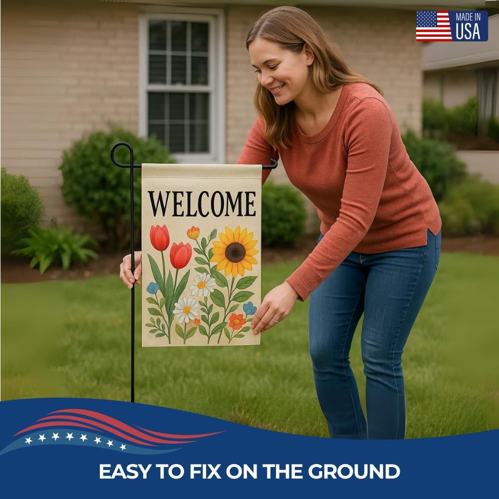 Custom Garden Flag with Pole Stand By DC – Personalized Garden Flags for Outside, Decorative Seasonal Garden Flag Holder Set, Double Sided Small Yard Flag Stake with Stand – 12”x18” | Made in USA