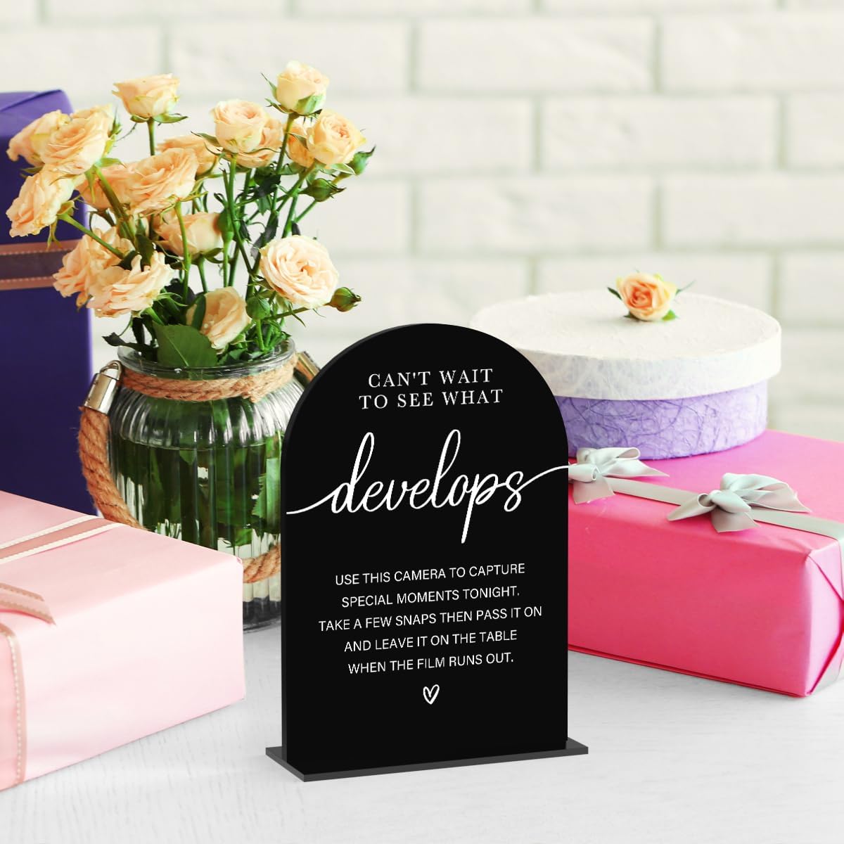 Acrylic Wedding Sign Can't Wait to See What Develops Sign for Wedding Wedding Signs for Ceremony Modern Calligraphy Arch Acrylic Table Top Sign for Wedding Reception and Event Party Table(black）